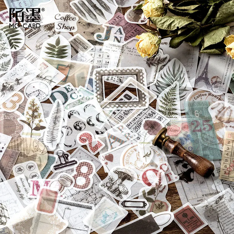 

Vintage Label Ticket/Plants/Moon/Number/Week Decorative Paper Sticker Diary Journal Writable Paper Scrapbooking Label Stickers