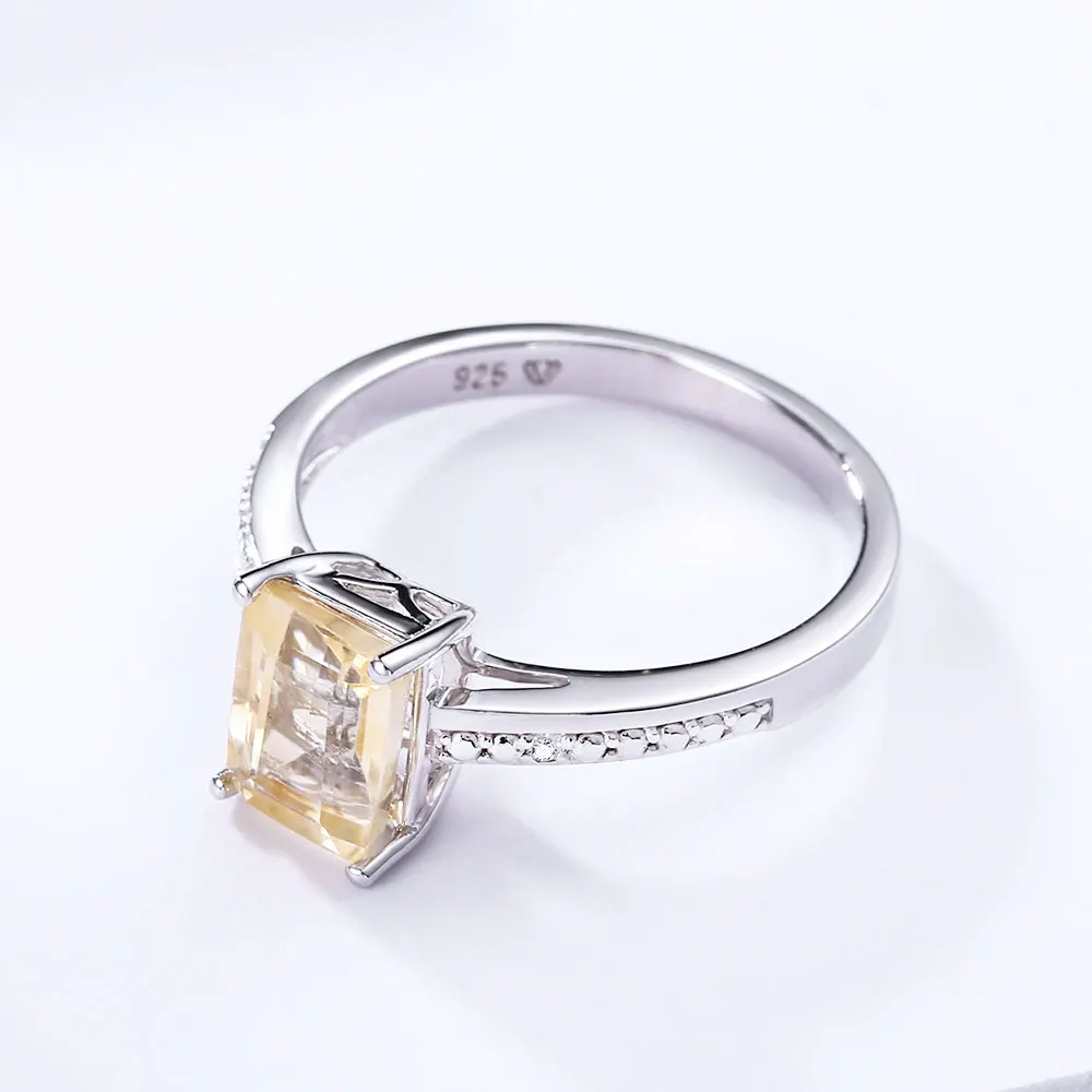 DOUBLE-R 1.6ct Natural Citrine Real Diamond 925 Sterling Silver Gemstone Ring Embroidery