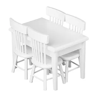 

RCtown 5pcs White Dining Table Chair Model Set 1:12 Dollhouse Miniature Furniture Great Children Gift zk25