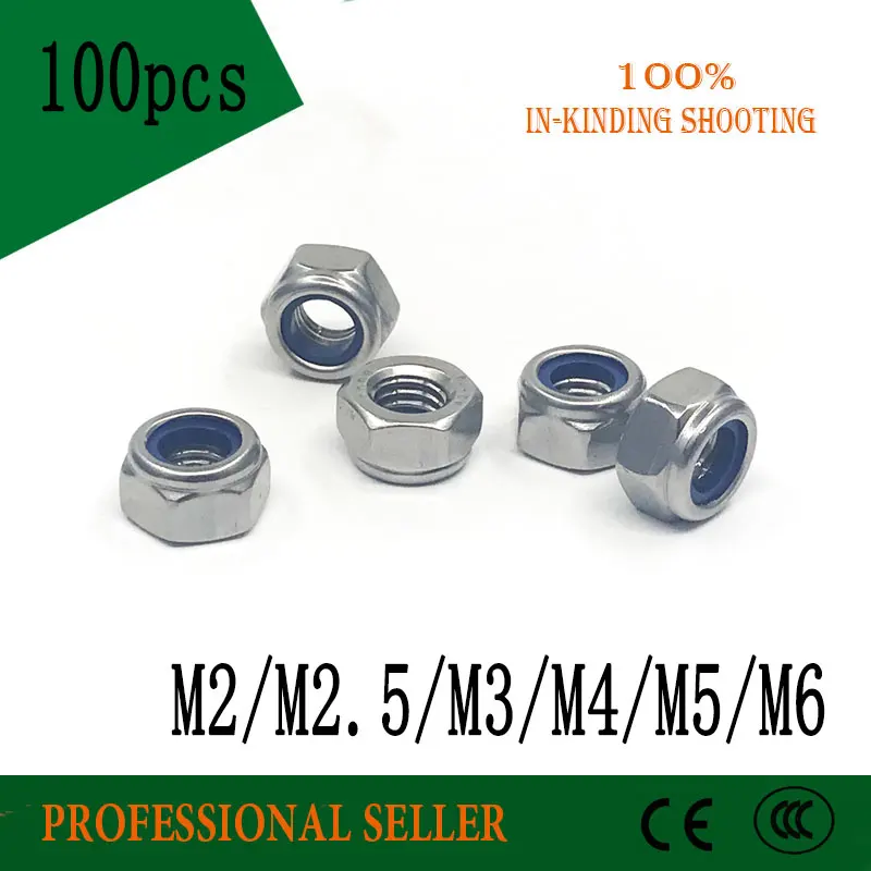 

100pcs DIN985 M2 M2.5 M3 M4 M5 M6 carbon Steel Nylon Insert Hex Lock Nuts A2 Hexagon Nyloc Self Locking Nut