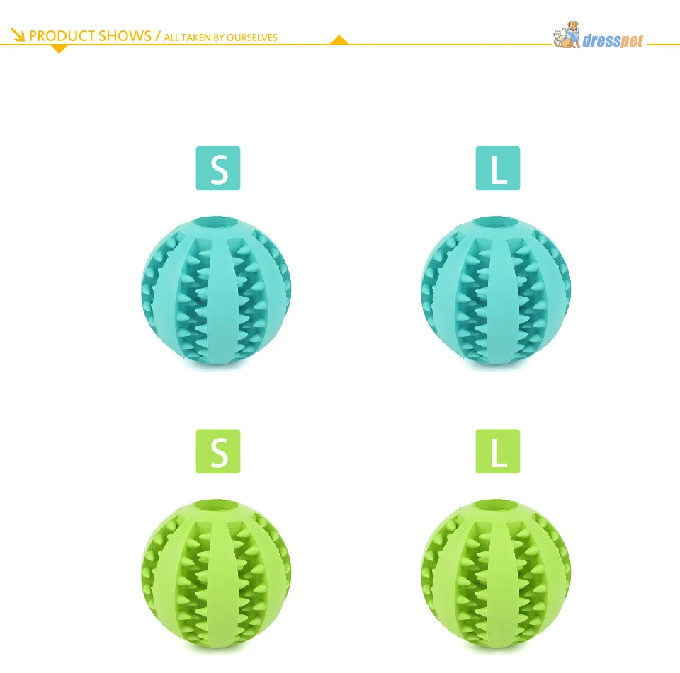 DRESSPET Pet Dog Toys Bite Resistant For Small Large Dogs Rubber Ball Molar Clean Teeth Feeding Elastic Interactive Chewing Toy (5)