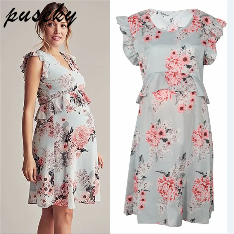 Puseky/Цветочные платья для беременных; Одежда для беременных женщин; платье; Vestidos Para Embarazadas Gravidas; Одежда для беременных с оборками
