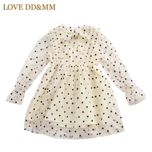 Любовь DD& мм платья для девочек Весна Новые детские одежда для отдыха для девочек, Милая футболка с длинными рукавами из сетчатой ткани в горошек; из ткани первичного плетения; с дугообразным перекосом; галстуком-бабочкой платье принцессы