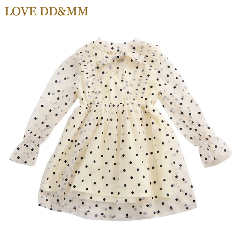 

LOVE DD&MM Girls Dresses 2019 Spring New Children's Wear Girls Sweet Cute Long-Sleeved Dot Mesh Gauze Bow Tie Princess Dress