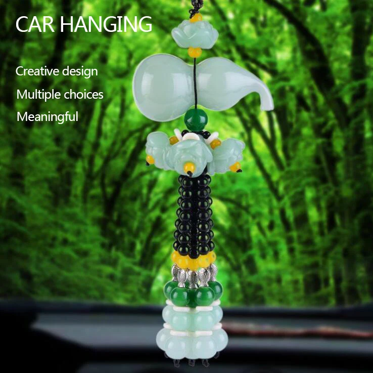 

Car Rearview Mirror Decoration Hanging Pendant crystal gourd ornaments green jade lotus car pendant Accessories Gifts