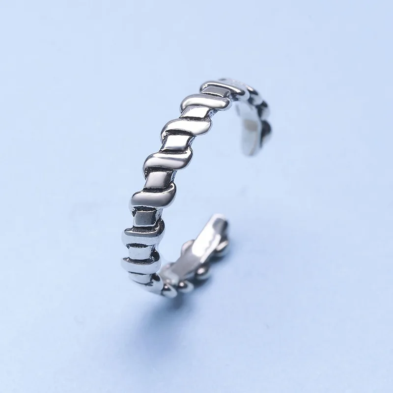 

S925 Sterling Silver Vintage Ring for Women Handmade Wave pattern Ring AJ