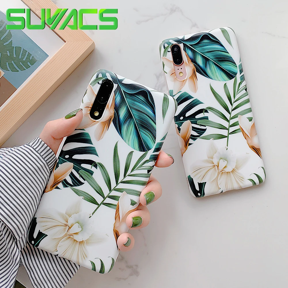 

SUYACS Retro Leaves Flower Phone Case For Huawei P30 P20 Mate 20 Pro Lite Full Body High Quality Soft IMD Phone Back Cover Gift