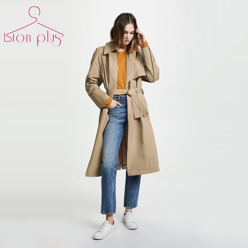 Хаки Тренч пальто для женщин 2018 осень 6XL 7XL 5XL длинное регулируемый пояс плюс