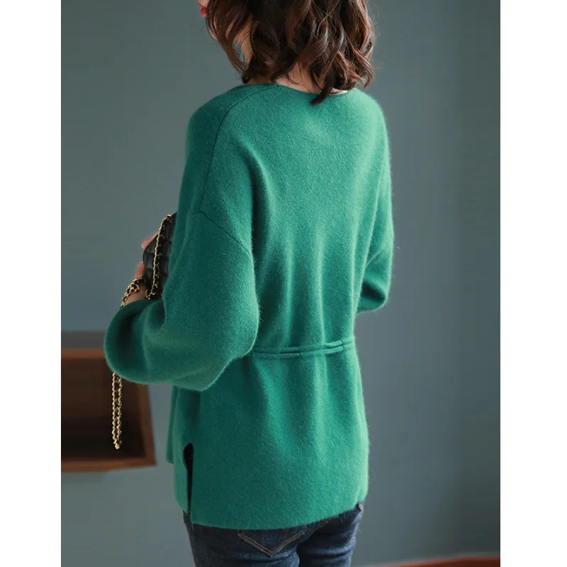 Women's Knitting Sweater 2019 Winter Long Sleeve Cotton Sweaters Female Loose Thicken V Neck Cashmere Sweater Women Pullovers Women's Knitting Sweater 2019 Winter Long Sleeve Cotton Sweaters Female Loose Thicken V Neck Cashmere Sweater Women Pullovers