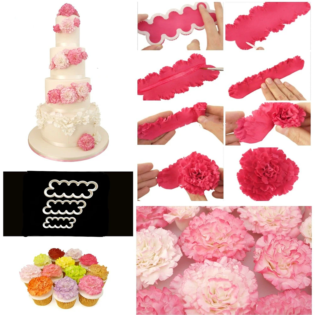 New 3pcs/lot Sugarcraft Easiest Rose Ever cutter Carnation flower Cake Decorating Gumpaste