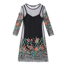 Summer Mini Dress Flower Embroidered Plus Size Lace Dress 2018 New Black White Mesh Chic Two-piece Women Beach Party Dress Summer Mini Dress Flower Embroidered Plus Size Lace Dress 2018 New Black White Mesh Chic Two-piece Women Beach Party Dress