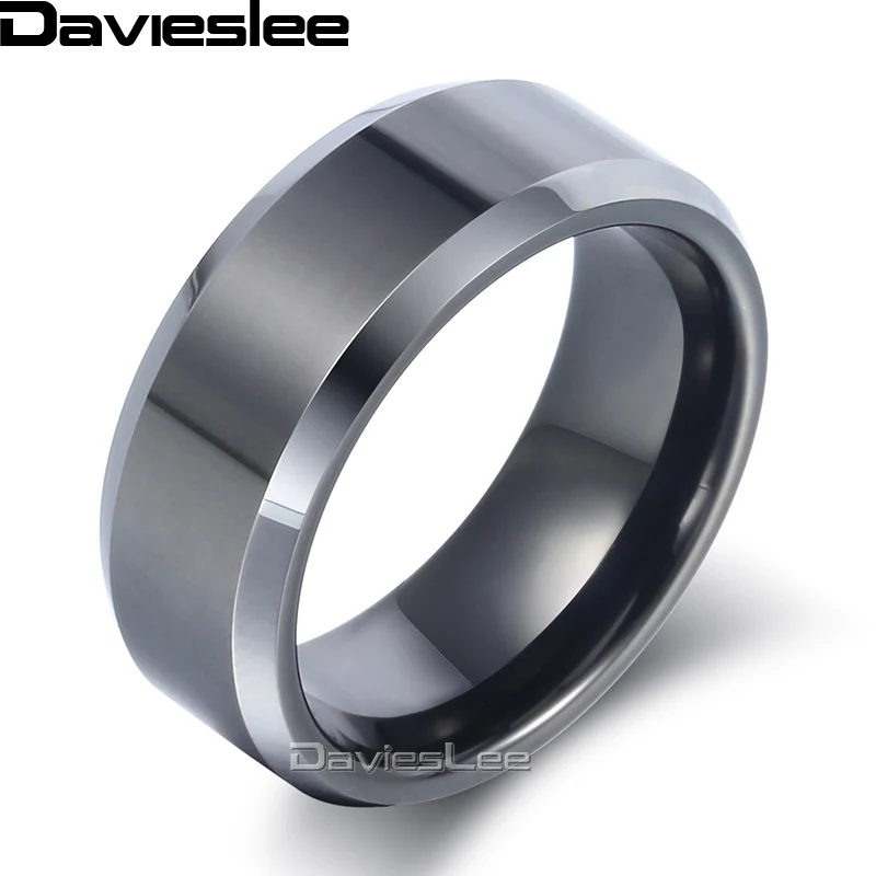 

Davieslee Polished Wedding Band Ring for Men Black Silver Tungsten Carbide Engagement Ring for Male Jewelry Gifts 8mm LTR05