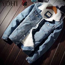 Зимние теплые флисовые джинсовые Модные для мужчин s джинсовое пальто мода верхняя одежда мужской ковбой homme S-4XL