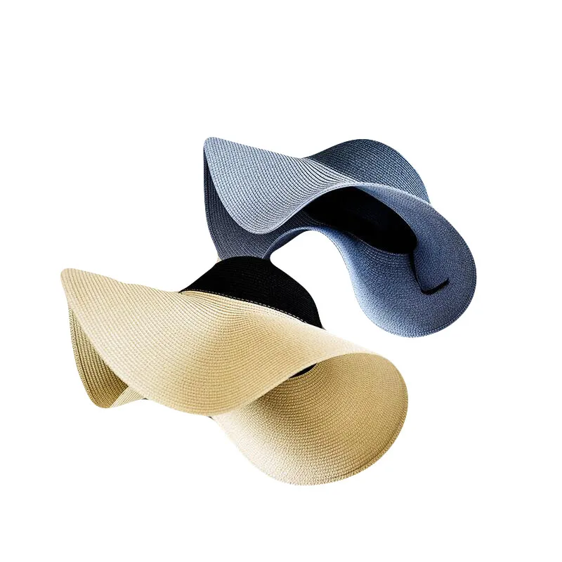 أزياء أنيقة القش طوي الشمس حماية قبعات في الهواء الطلق Sunhats النساء الكلاسيكية لصق القش قبعة كبيرة حافة الشاطئ في الهواء الطلق قبعات