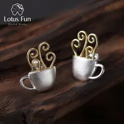 Lotus Fun Solid 925 пробы серебряные серьги для женщин многоцветные золото кофе кепки дизайн серьги-гвоздики подарок на Новый год