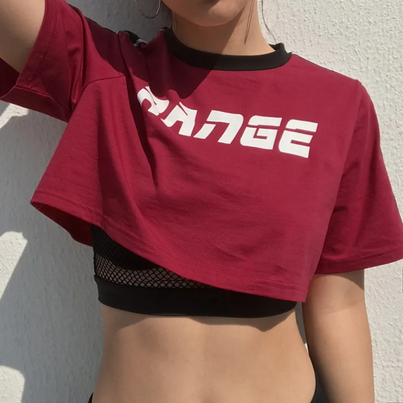 

Women Letter Printed Cropped Tops Ladies O-Neck Streetwear T-Shirts Tees Tops