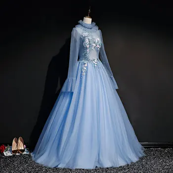 

100%real light blue ruffled stand collar gown Medieval Renaissance gown Sissi princess dress Victorian /Marie Antoinette/ Belle