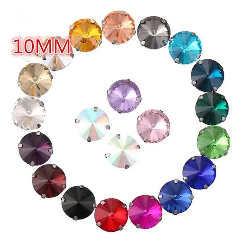 

50PCS 10MM Bling Colors DIY Satellite Crystal Rhinestones Claw Sew-On Rhinestone For Garment Art Decoration,Wedding Clothing