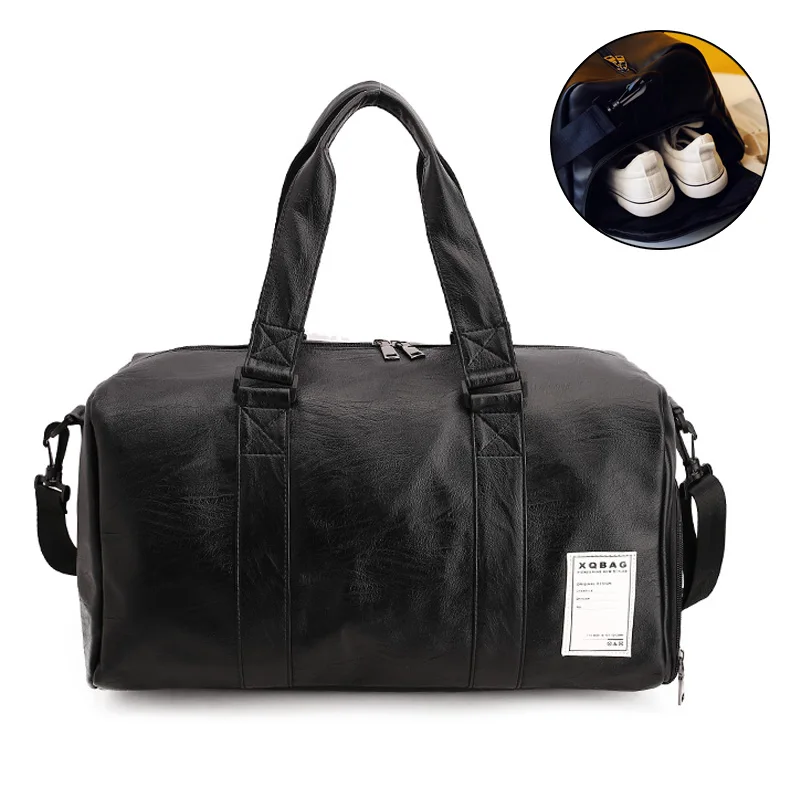 

Men's PU Leather Gym Bag Male Big Sports Bag For Fitness Men Women Handbags Training Shoulder Bag With Shoes Pocket Sac De Sport