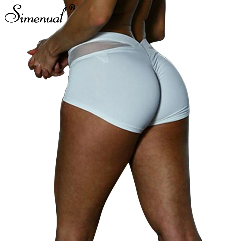 Simenual лоскутное сетки для женщин шорты для Спортивная athleisure ruching фитнес короткие feminino Лето 2018 г. эластичные шорты Лидер продаж