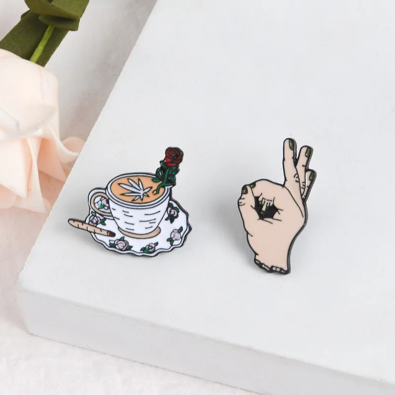 

Hand And Coffee Cup Enamel Pin Brooch Rose Maple Leaf Ok Gesture Badge Brooch Set Pin Funny Life Brooches For Women Men Jewelry