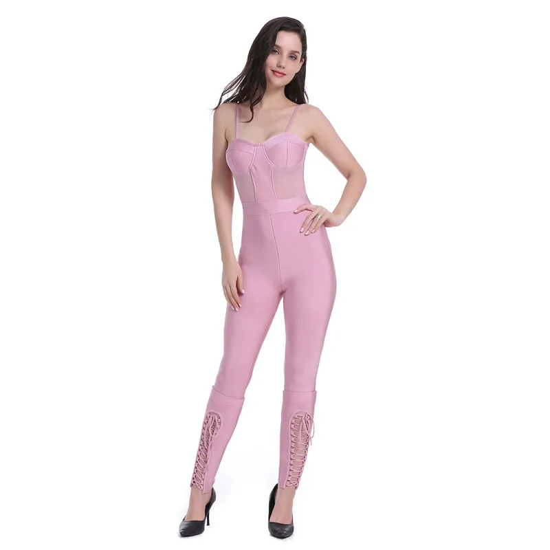 Розовый цвет дамы HL утягивающий комбинезон район ремень Сексуальная Bodycon зашнуровать комбинезоны для женщин знаменитости модная одежда