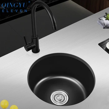 

Round Kitchen Sink Nanometer Technology Black 304 Stainless Steel Manual Round Dish Sink Single Bar Counter Kitchen Sink