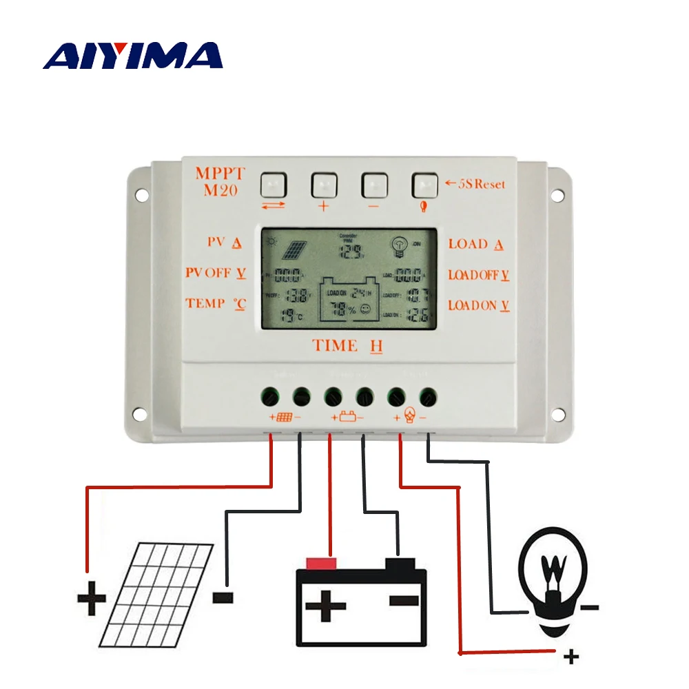 

AIYIMA 30A Solar Charge Controller LCD 12V24V 20A10A Auto Work Solar Regulator Panel Battery Cell Charger for Home Use PV System