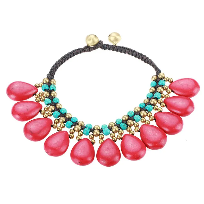 LOVBEAFAS богемные регулируемые браслеты и браслеты для женщин ручной работы Плетеные винтажные браслеты в стиле бохо красные/синие/белые каменные украшения - Окраска металла: Red