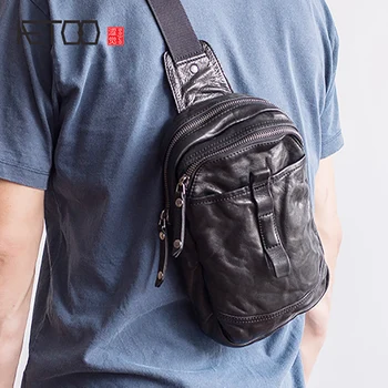 

AETOO Head cowhide men's Chest bag vintage leather crossbody bag vintage pack