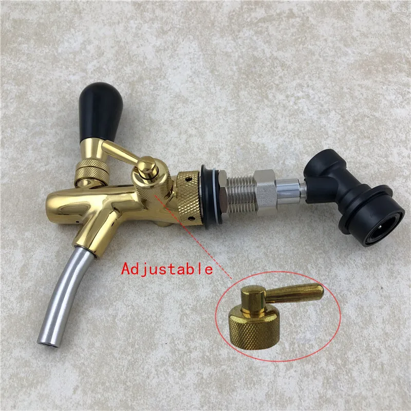 Homebrew kegging tap,Adjustable Beer Faucet golden plating beer tap with Ball Lock disconnect (1)