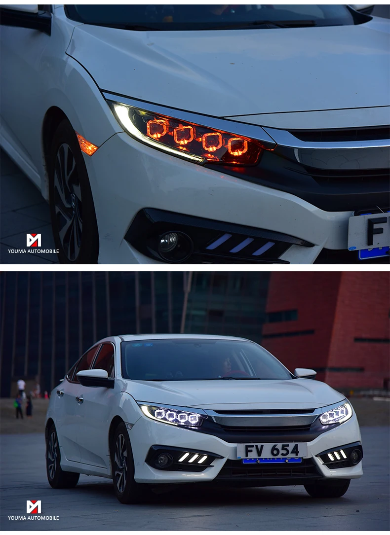 Для Honda Civic фары в сборе полный светодиодный дизайн год передний свет с дневными ходовыми огнями DRL поворотные фары