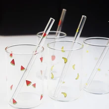 Мини кристально чистое стекло es с арбузом, клубникой, омлетом, бананом узором+ 4 прозрачных стеклянных боросиликатных соломинки для питья