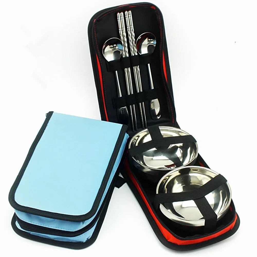 Travel Outdoor Dinner Tools Sets Stainless Bowls Durable Double Picnic