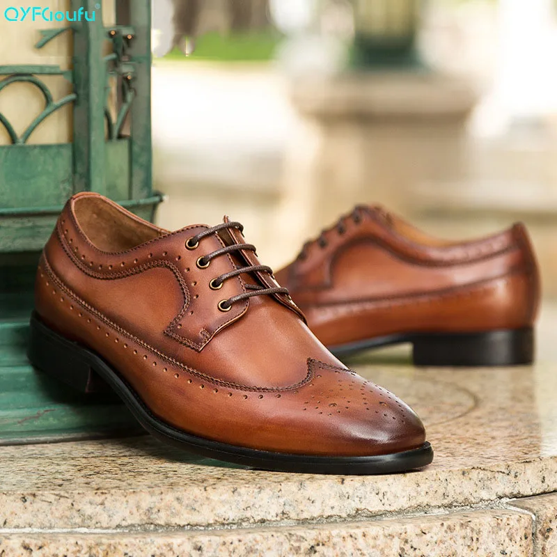 

2019 Fashion Men Formal Business Genuine Leather Dress Office Brogue Shoes Comfortable Gentleman Shoes Men Oxfords
