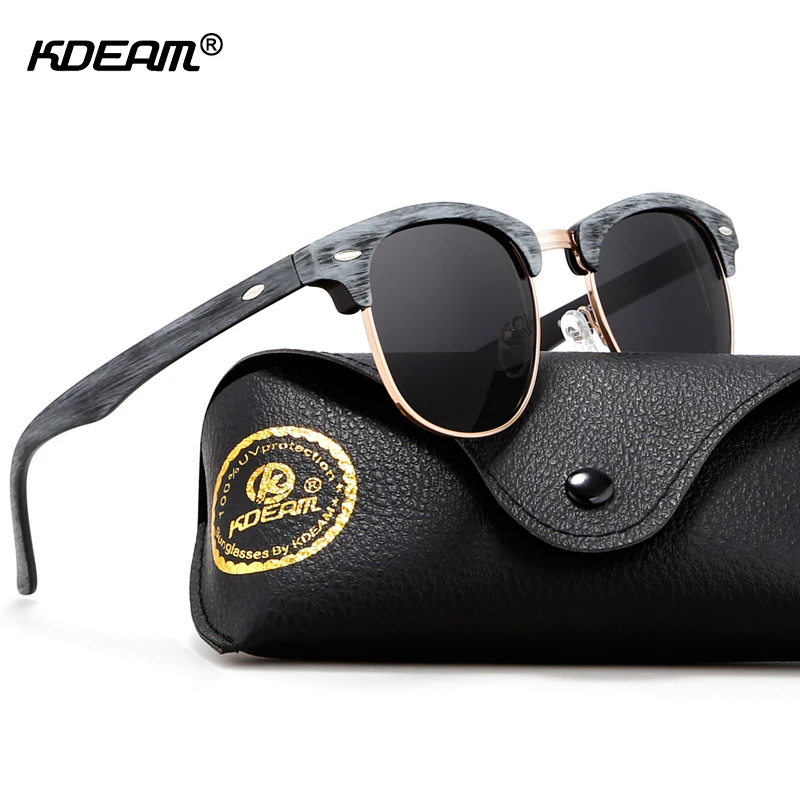 KDEAM золотистые Солнцезащитные очки женские деревянные модные солнцезащитные очки без оправы 100 UV для унисекс с полиуретановым чехлом KD259 купить на AliExpress
