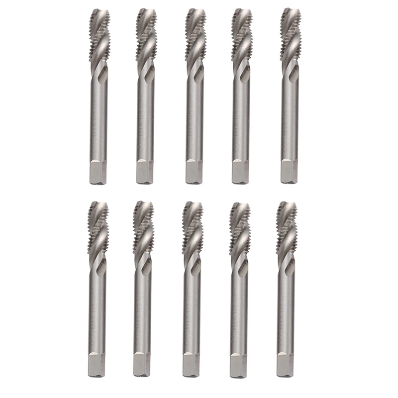 10Pcs Spiral Fluted Machine Hands Taps M10 Metric HSS Spiral Pointed