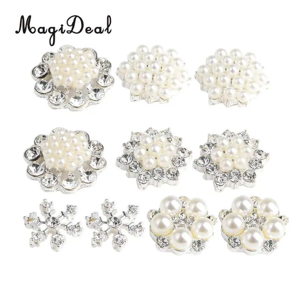 10pcs DIY Diamante Flower Cluster Crystal Rhinestone Pearl Embellishment Flatback Buttons DIY Wedding Hair Bow Decor Craft