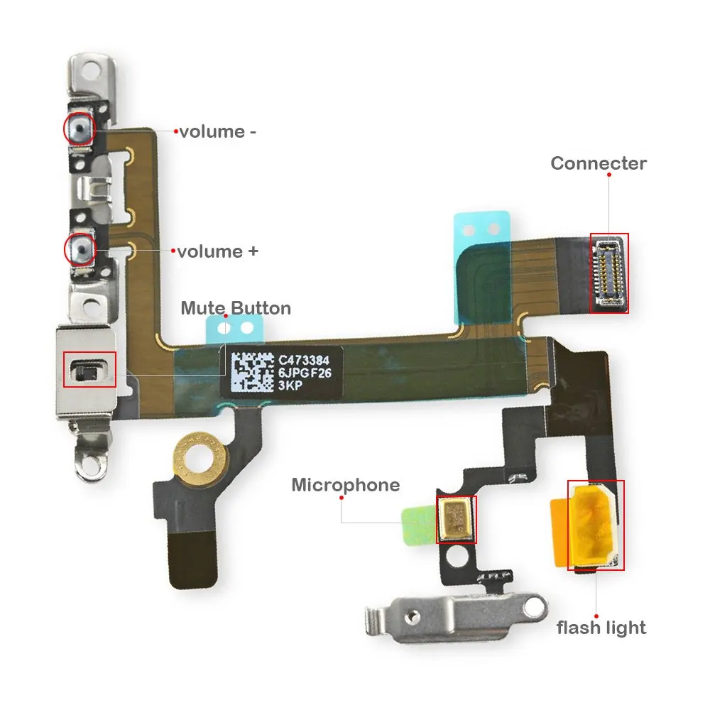 Для iPhone 5S кнопка включения/выключения питания Кнопки громкости Бесшумная кнопка включения микрофона светодиодный гибкий кабель с кронштейнами Замена