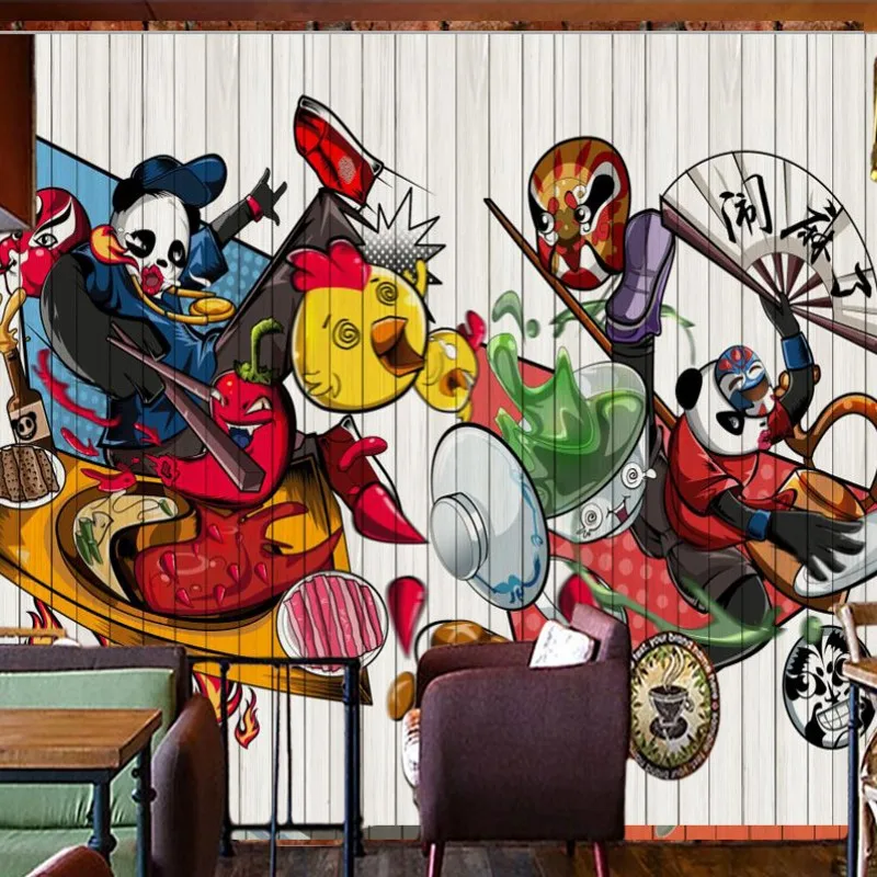 

Free shipping custom cartoon wallpapers Retro Beijing Opera sichuan cuisine type restaurant decoration wallpapers on the wall