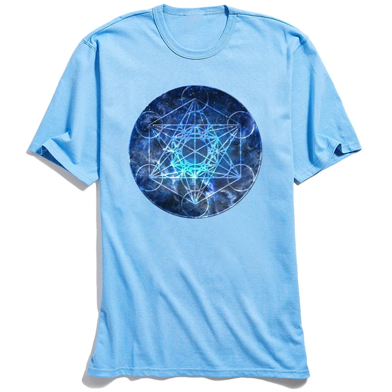 2018 Popular Youth Tees Metatrons Cube Casual T-shirts Cotton Short Sleeve Casual Tops & Tees Round Collar Top Quality Metatrons Cube light