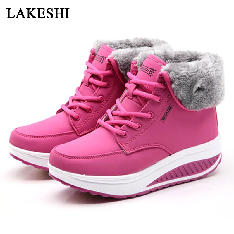 Meilleur Femmes Bottes Nouvelle Hiver Velours Chaussures de Neige Chaude Fourrure Cheville Bottes Pour Femmes Lace Up Talon bottes Sneaker Femmes D hiver casual Chaussures