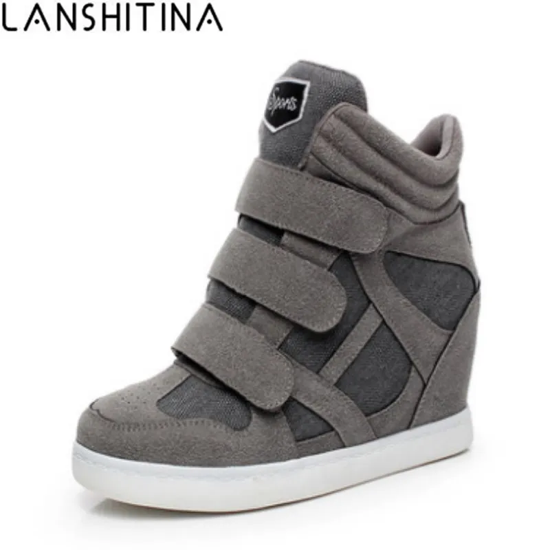 

2018 New Women Winter Ankle Boots Wedge Platform Magic Sneakers Woman Boots 8CM Height Increased High Top Fur Botas Feminina