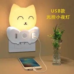 Милый мультфильм кошка детская комната атмосфера маленькие ночные огни Туалет Настенные светильники USB датчик управления светодио дный