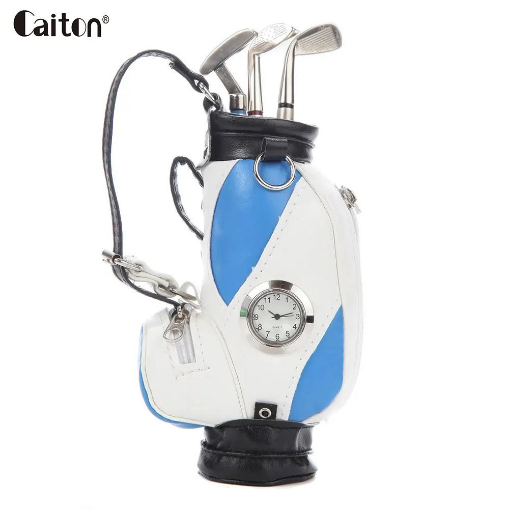 Caiton Novelty golf gifts golf clubs pen ballpointpens In mini golf bag  desk pen holder with a clock, 5 piece set