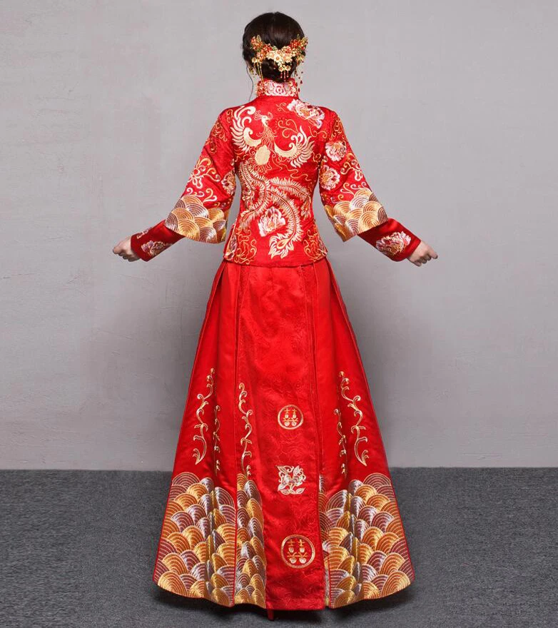 Винтажное торжественное платье в китайском стиле, Королевский Феникс, свадебное платье чонсам, костюм красного цвета для невесты, традиционный костюм в стиле Тан, вышивка, Qipao, Новинка