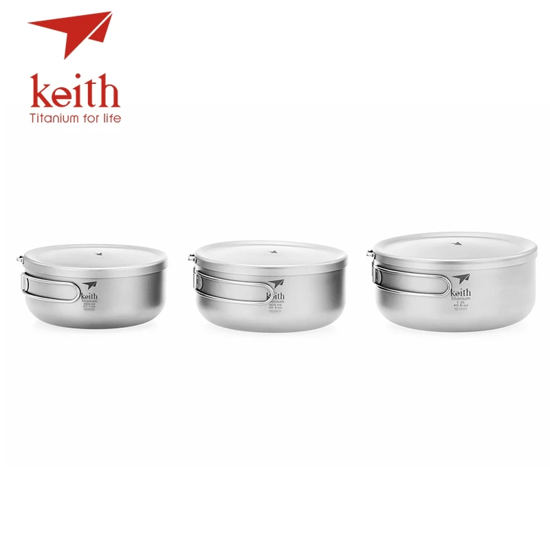 Keith Titanium plegable Bowls almuerzo con cubierta al aire libre Camping cocina tazón utensilios senderismo viajes cena cajas 800 ml 1L 1.2L