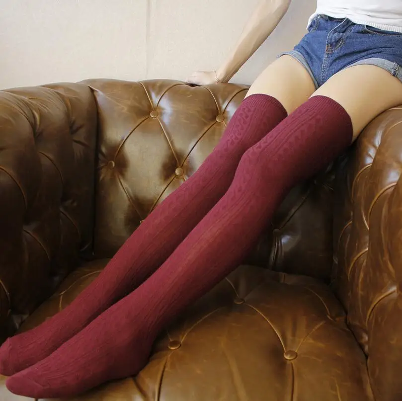 VISNXGI 2019 Новый Высокое качество Новая женская шерстяная тесьма выше колена носки до бедра чулки твист теплые зимние высокая эластичность