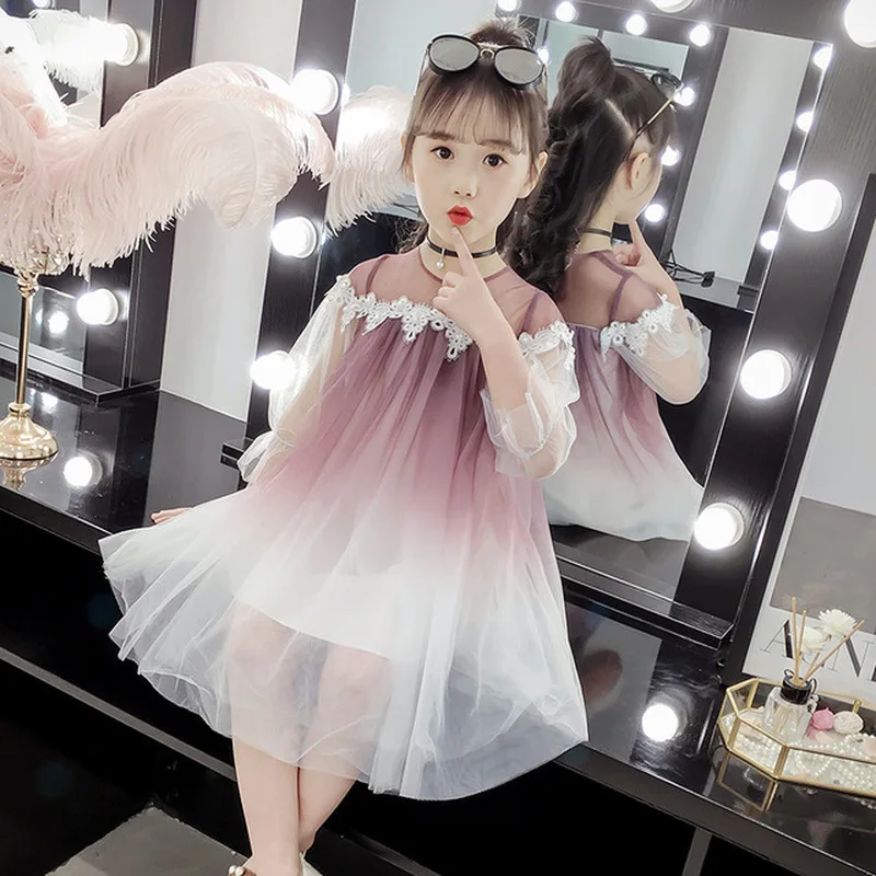 

3-12Y girl dress princess costume wedding party lace dress flower decoration collar children's clothing little girls dresses