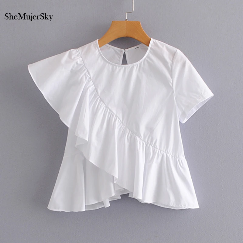 SheMujerSky рубашки с оборками для женщин летние блузки blusas femininas elegante Топы